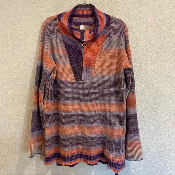 Anthropologie Daily Practice Franconia Half Zip Striped Sweater Tunic Oversized - Picture 5 of 8